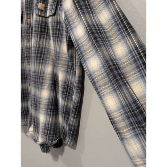 Carhartt Relaxed Fit Flannel Shirt Mens L Plaid Casual Button Down Pocket Blue - Picture 11 of 16